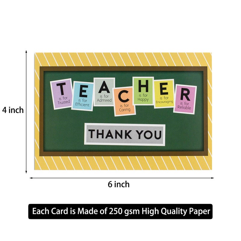 Bargain Paradise 24 Pack Teacher Thank You Cards - Cute Teacher Appreciation Cards in 24 unique Designs- Greeting Card For Teachers Day Card -End of Year Teacher Cards, Thank You Notes To Teachers 4 x 6 inches - Image 2